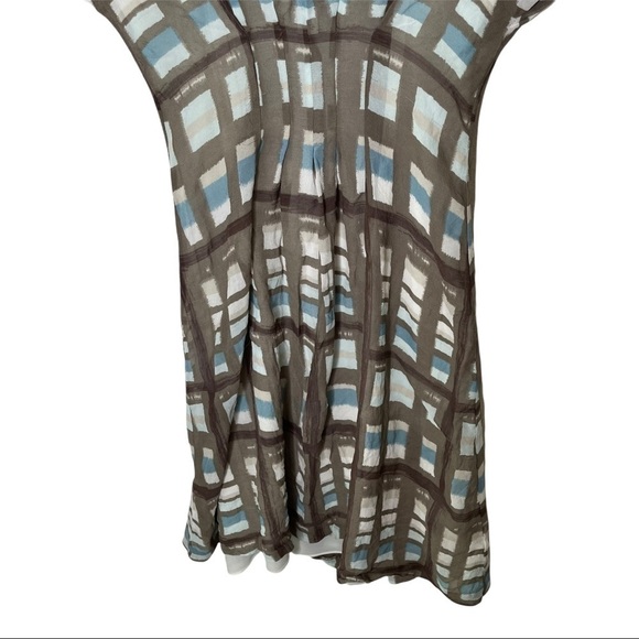 Banana Republic Gray Blue Window Pane Silk Full Liner Dress 2 - Picture 3 of 8